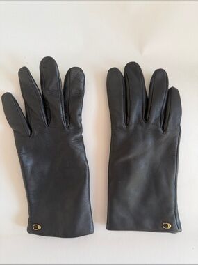 Coach Classic Black Leather Gloves Cashmere lined